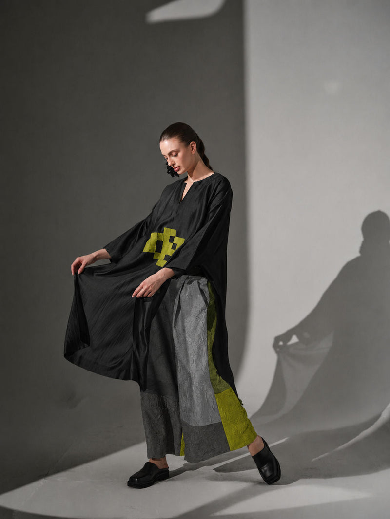 Awaken Pants-Ash grey + Black crushed silk pant/trouser by Stoique in ash grey, black for women in Singapore