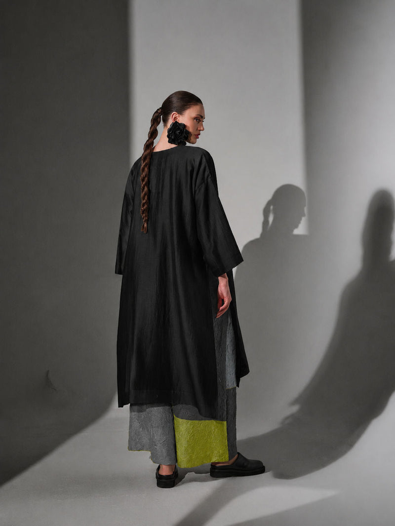 Awaken Pants-Ash grey + Black crushed silk pant/trouser by Stoique in ash grey, black for women in Singapore