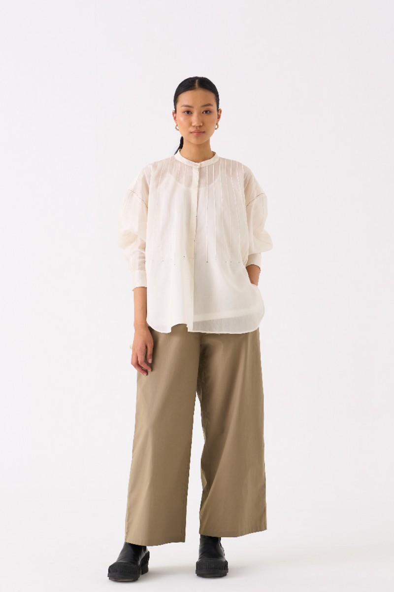 BAT SLEEVE TOP CO-ORD 
(SET OF 2)-IVORY & SAGE poplin by THREE for women in Singapore