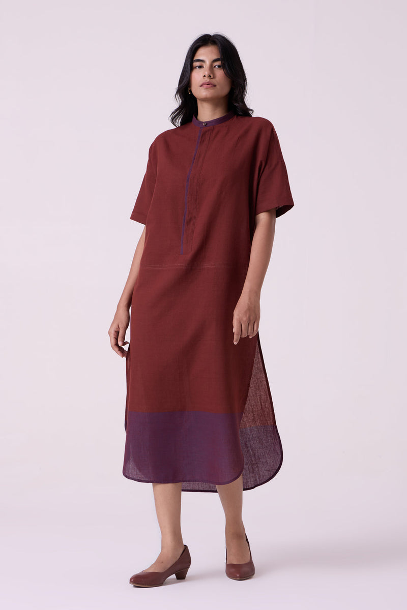 Hane Brown Colourblocked HandwovenTunic handwoven cotton tunics/kaftan by The Summer House in brown for women in Singapore