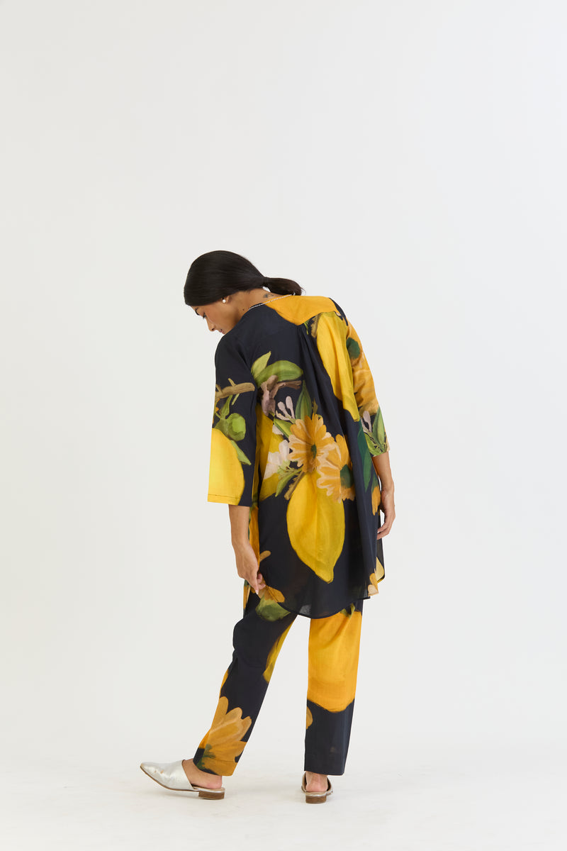 POMELLO SHORT KURTA SET cotton by Yam in yellow color for women in Singapore