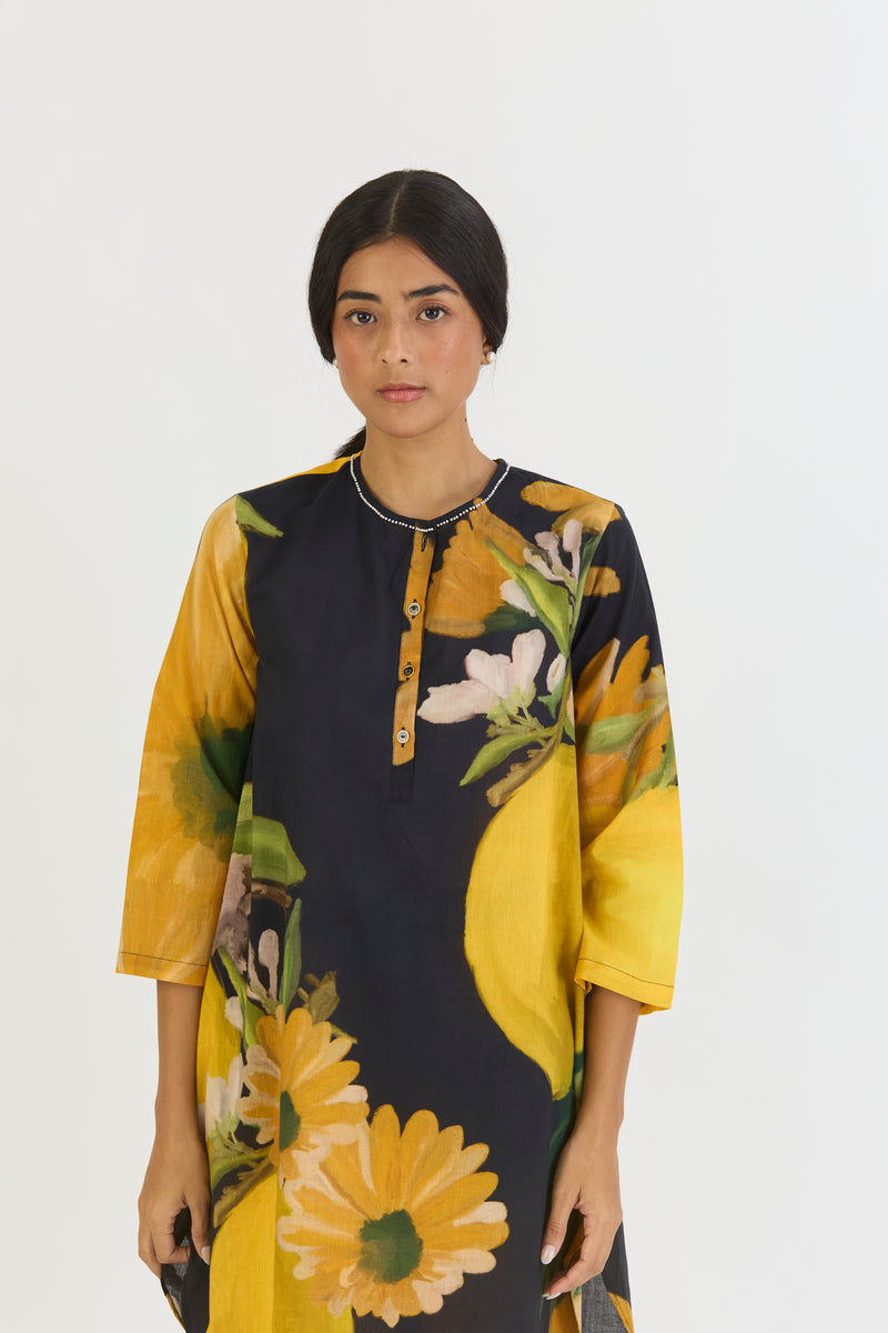 POMELLO SHORT KURTA SET cotton by Yam in yellow color for women in Singapore