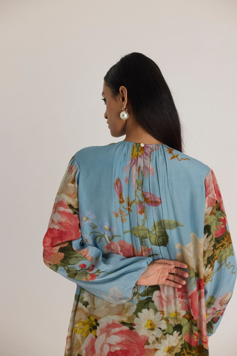 TAFFY EMBROIDERED SHORT DRESS by Yam in blue color for women in Singapore