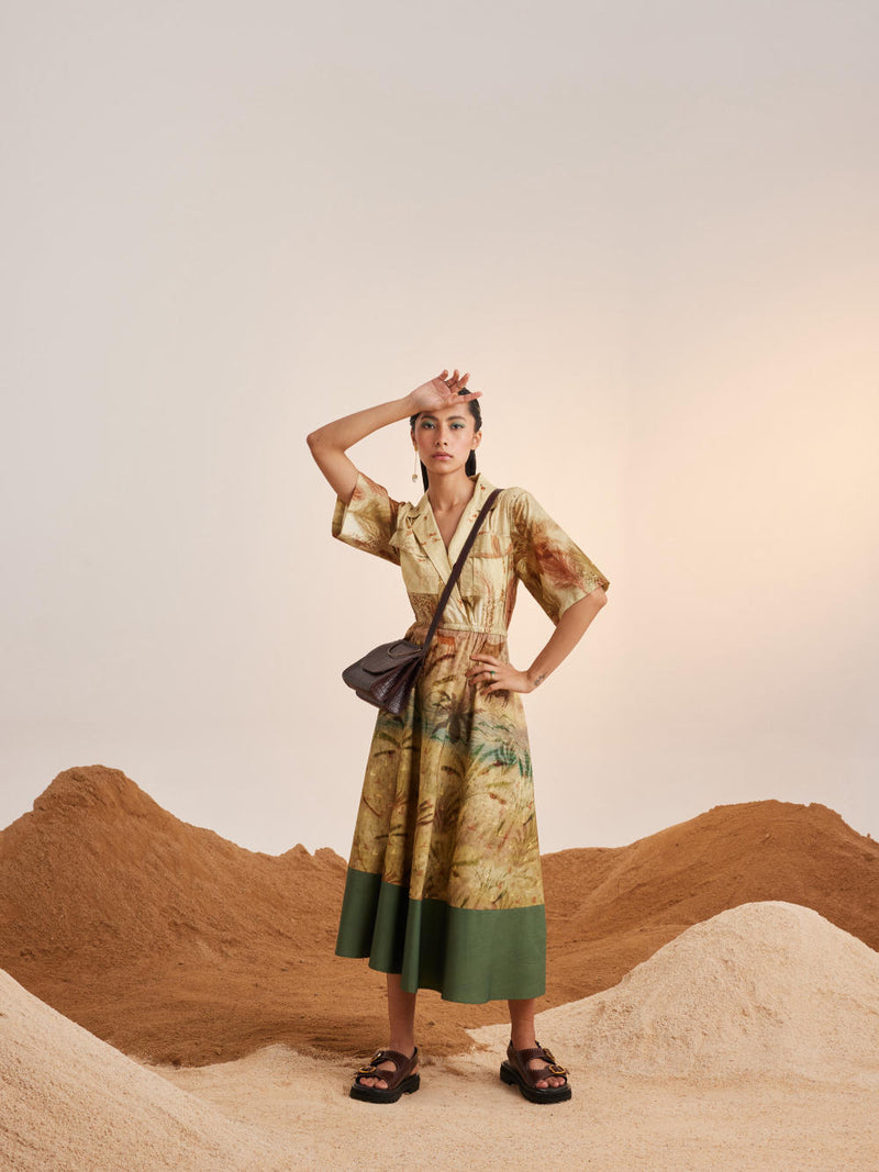 Print Blocked Dress-Woods cotton Dress by CORD for women in Singapore