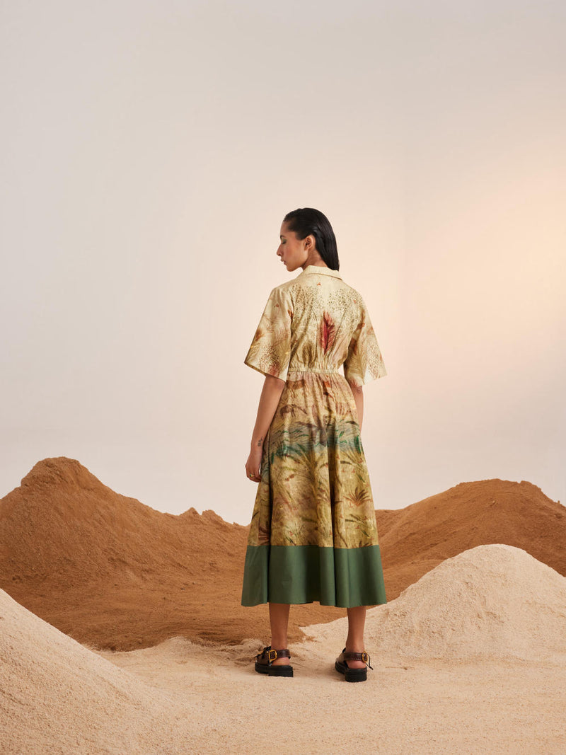 Print Blocked Dress-Woods cotton Dress by CORD for women in Singapore