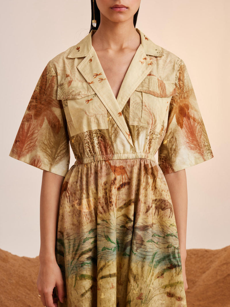 Print Blocked Dress-Woods cotton Dress by CORD for women in Singapore