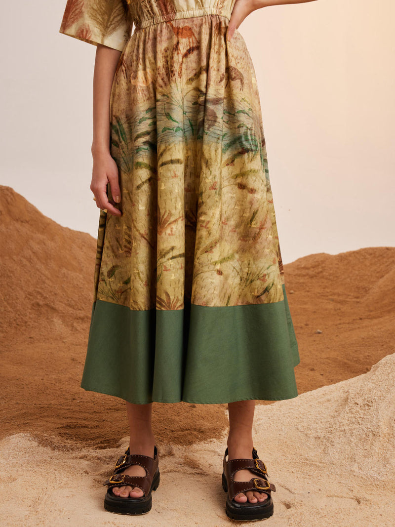 Print Blocked Dress-Woods cotton Dress by CORD for women in Singapore