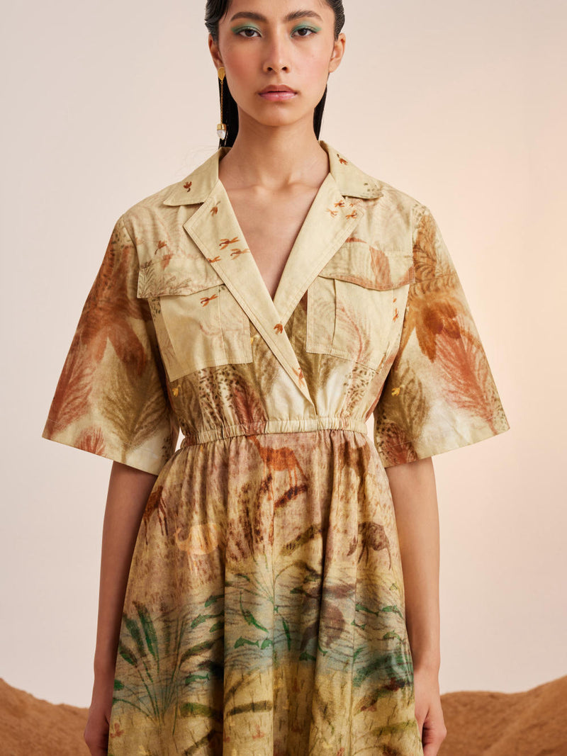 Print Blocked Dress-Woods cotton Dress by CORD for women in Singapore