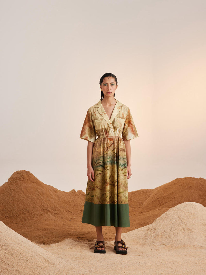 Print Blocked Dress-Woods cotton Dress by CORD for women in Singapore