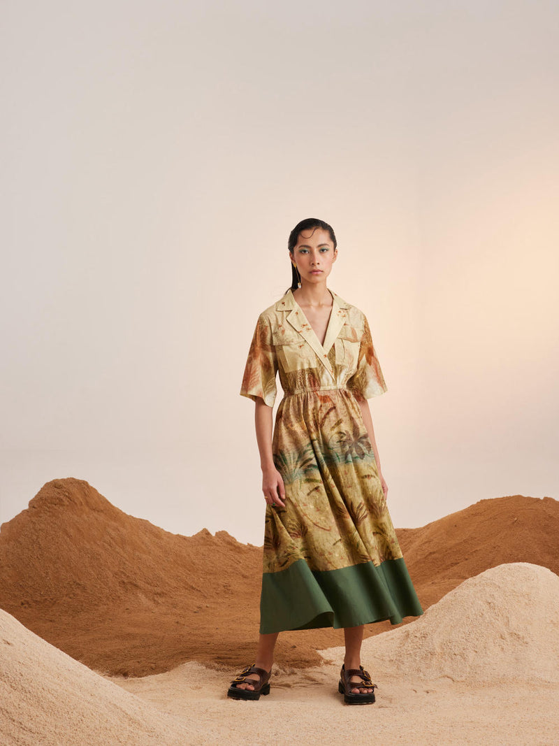 Print Blocked Dress-Woods cotton Dress by CORD for women in Singapore