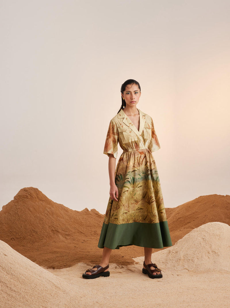 Print Blocked Dress-Woods cotton Dress by CORD for women in Singapore