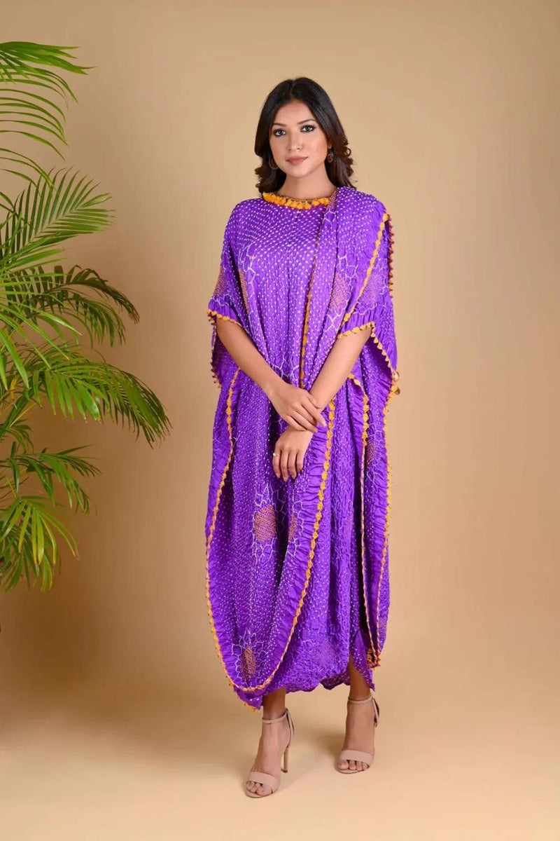 DRAPE DRESS - VALLEY OF FLOWERS-LAVENDER silk by Dyelogue for women in Singapore