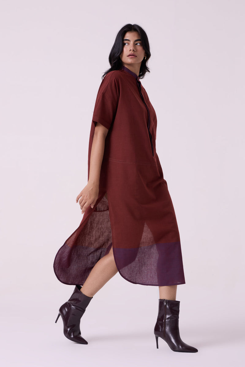 Hane Brown Colourblocked HandwovenTunic handwoven cotton tunics/kaftan by The Summer House in brown for women in Singapore
