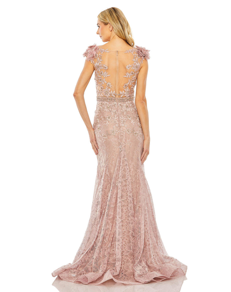 MD-79368 Off Sh Feathered Gown-Brown by Mac Duggal in brown color for women in Singapore