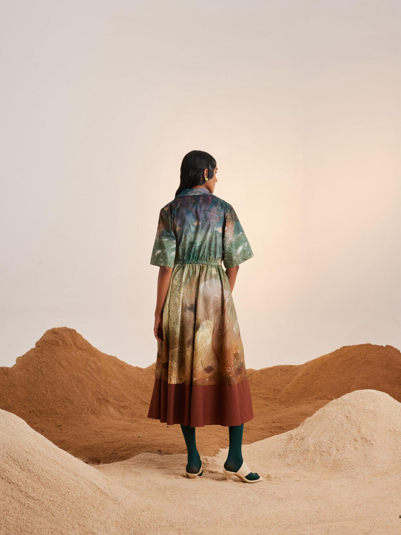 Print Blocked Dress-Underwater cotton Dress by CORD for women in Singapore