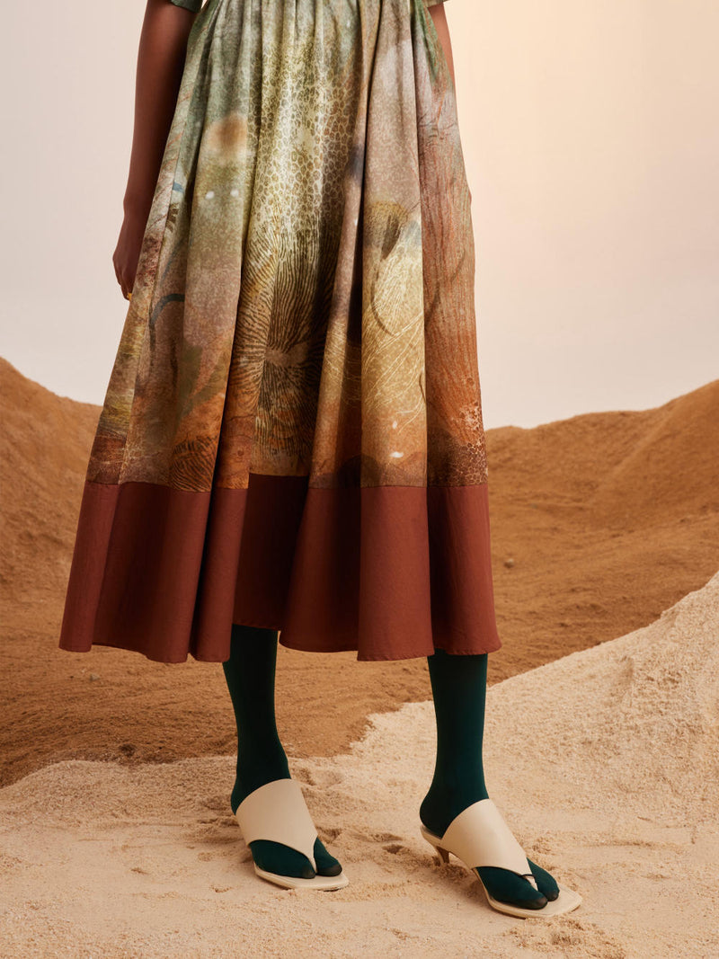 Print Blocked Dress-Underwater cotton Dress by CORD for women in Singapore