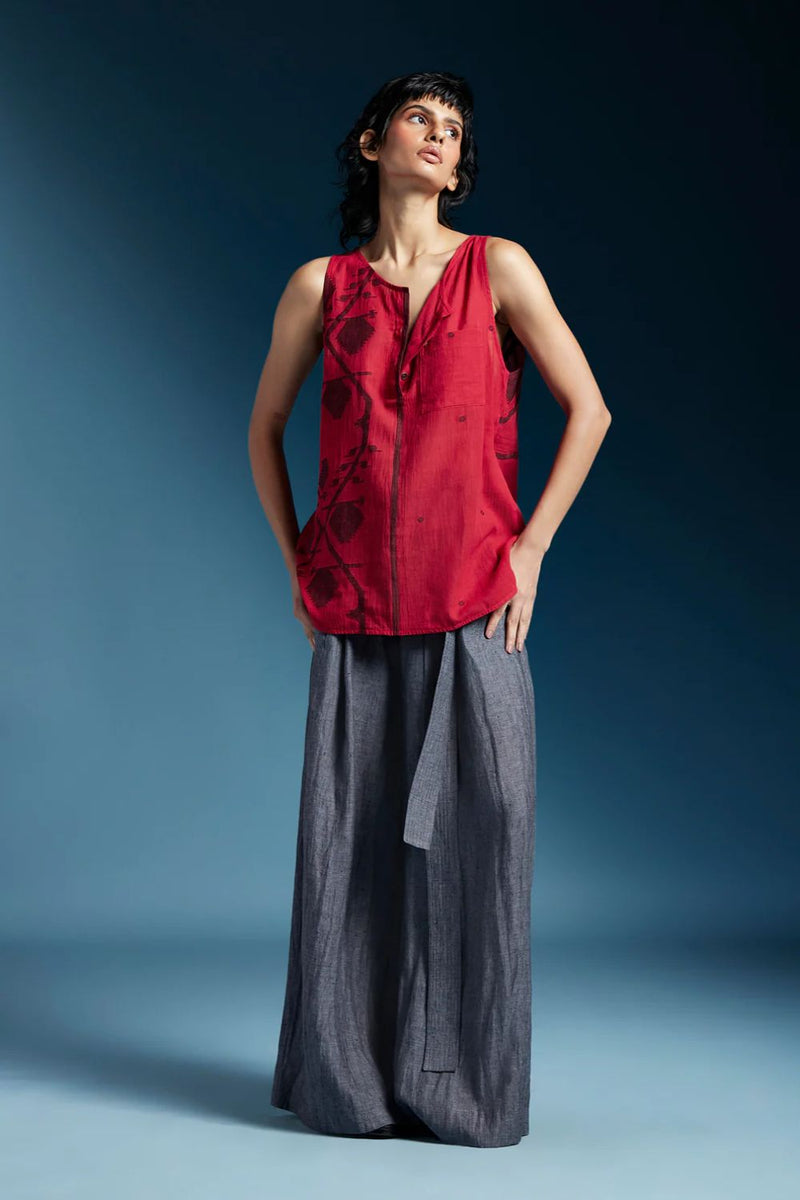 Crimson Top-Red cotton by Chola in red color for women in Singapore