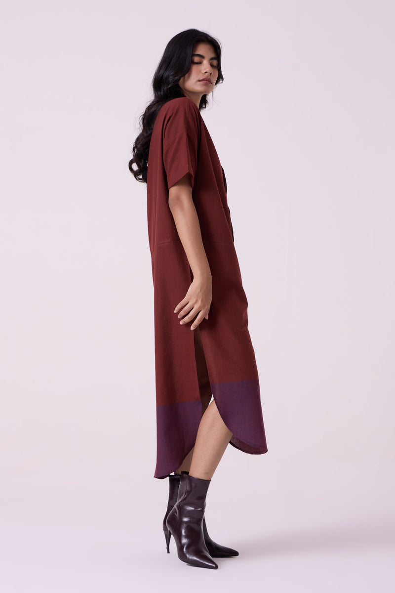 Hane Brown Colourblocked HandwovenTunic handwoven cotton tunics/kaftan by The Summer House in brown for women in Singapore