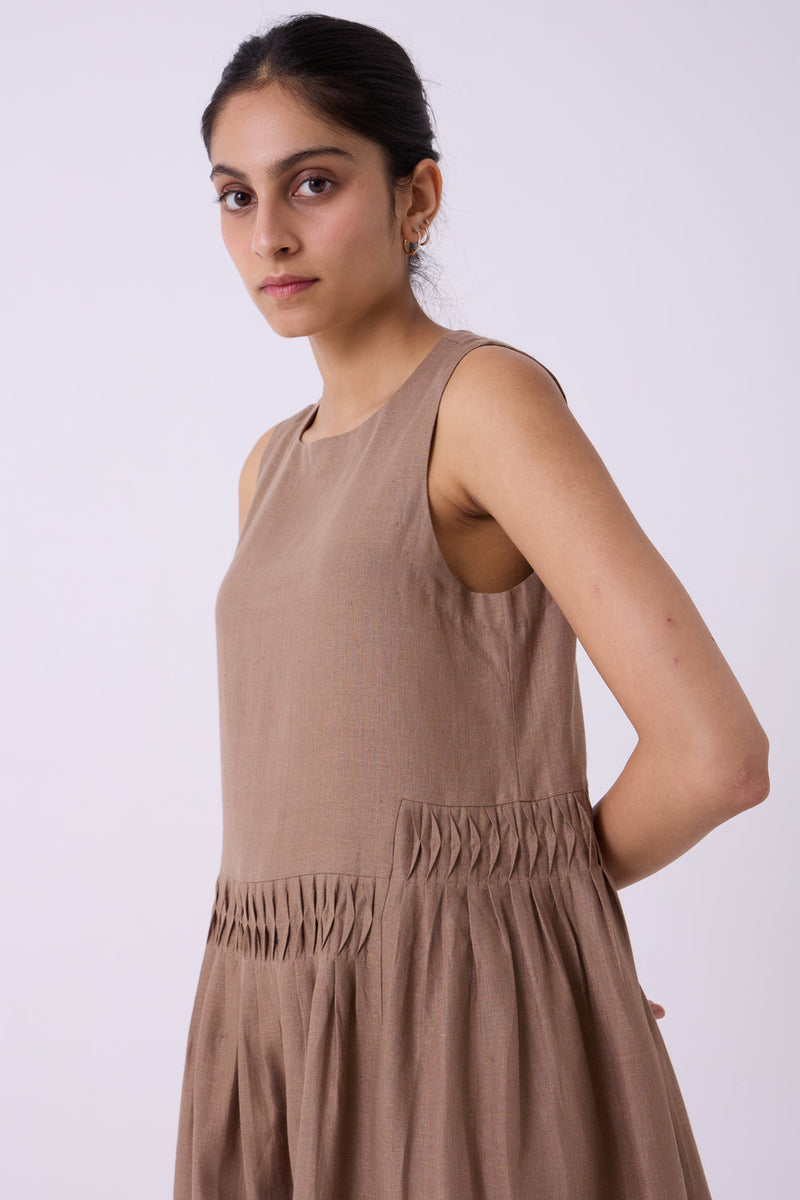 Sumi Brown Colourblocked Linen Midi Dress linen dress by The Summer House in brown for women in Singapore