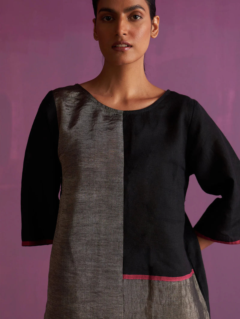 Ahana Metallic Linen Dress linen by Manan in black color for women in Singapore
