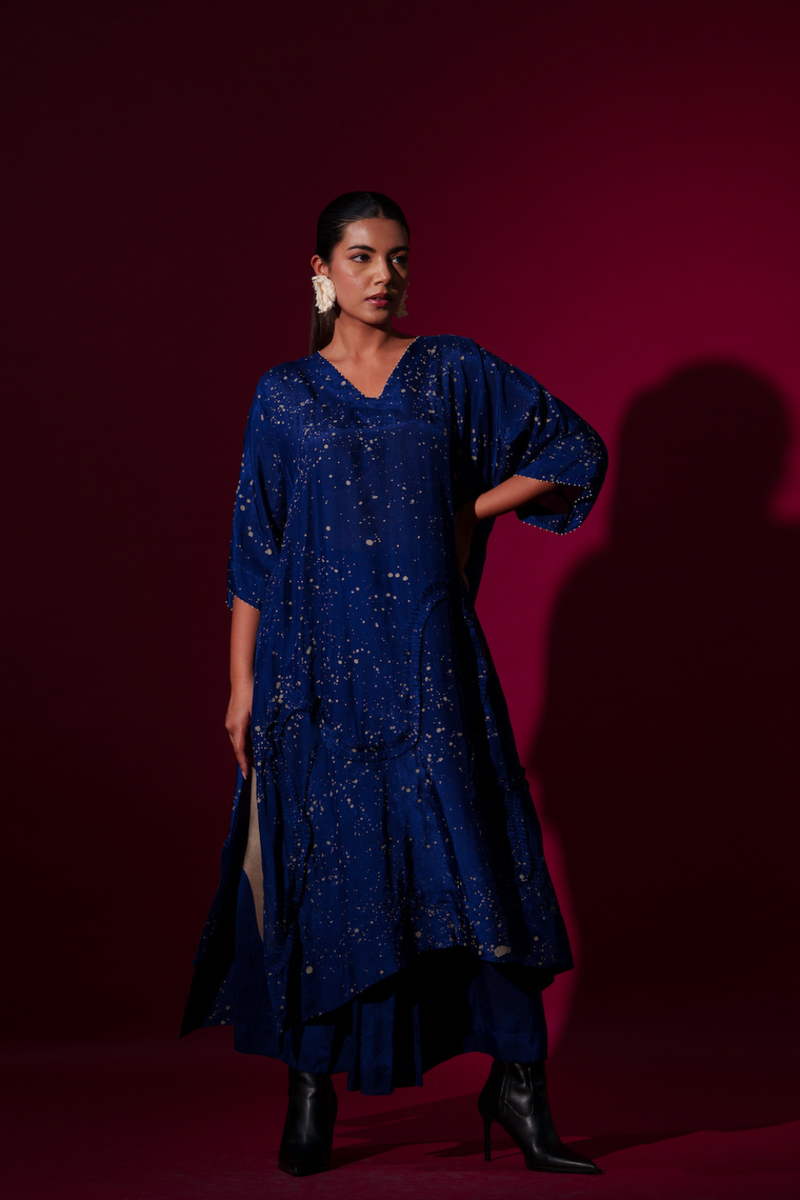 Dual Tunic-Blue + Grey mysore silk kaftans and tunics by Stoique in blue, grey for women in Singapore