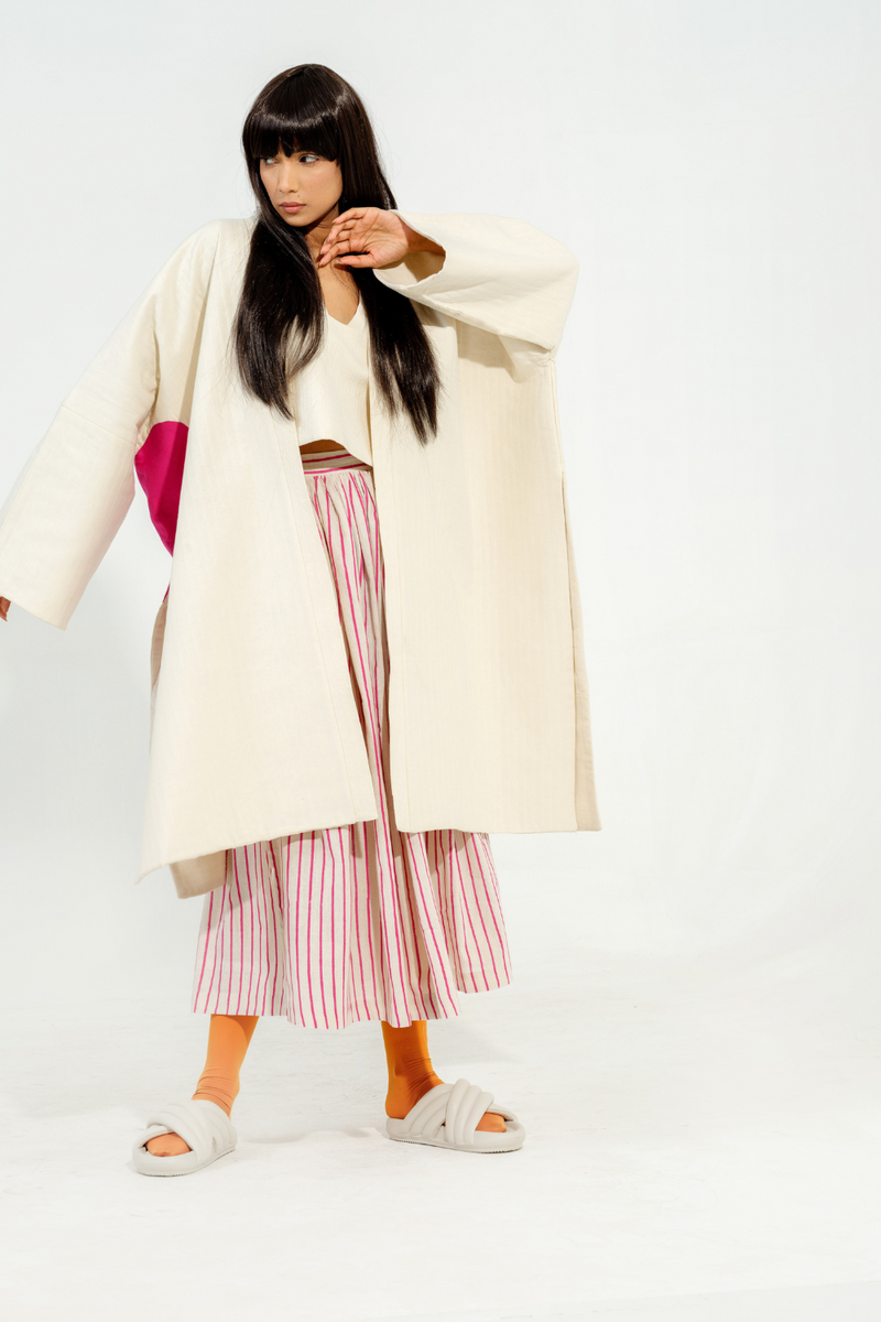 Shitake Jacket cotton matty jackets and overlays by Stoique in natural, pink for women in Singapore