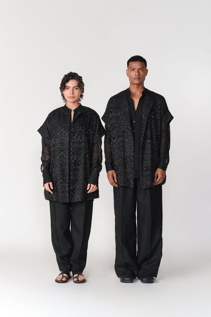 Short Drop Shoulder Overlay jacket/overlay by Turn Black in black for women in Singapore