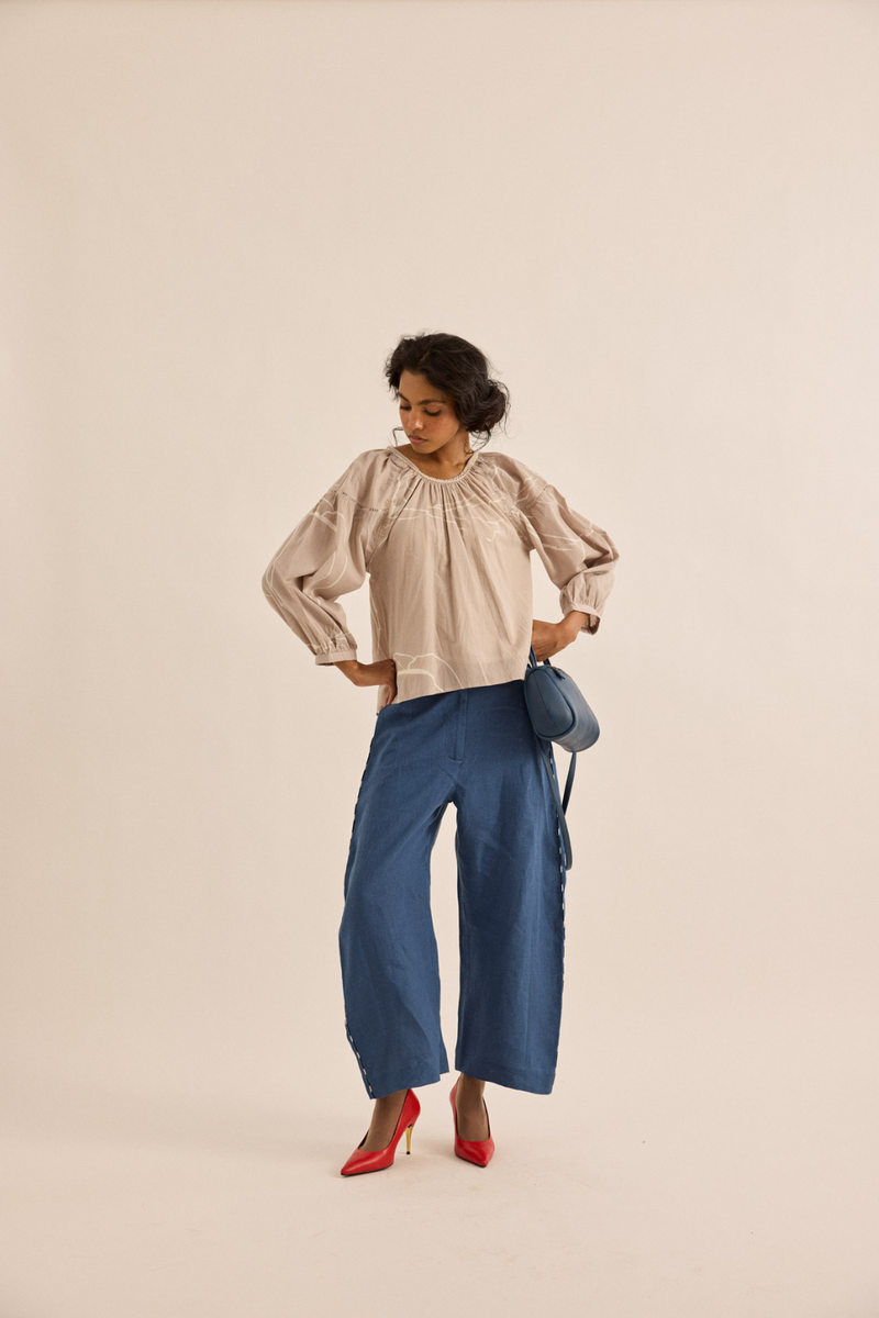 Dust Rose Top mul top/shirt by Khara Kapas in taupe for women in Singapore