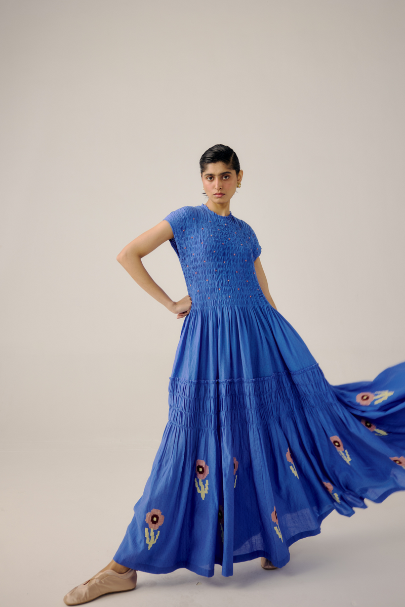 July Dress - Electric Blue linen by CORD in blue for women in Singapore