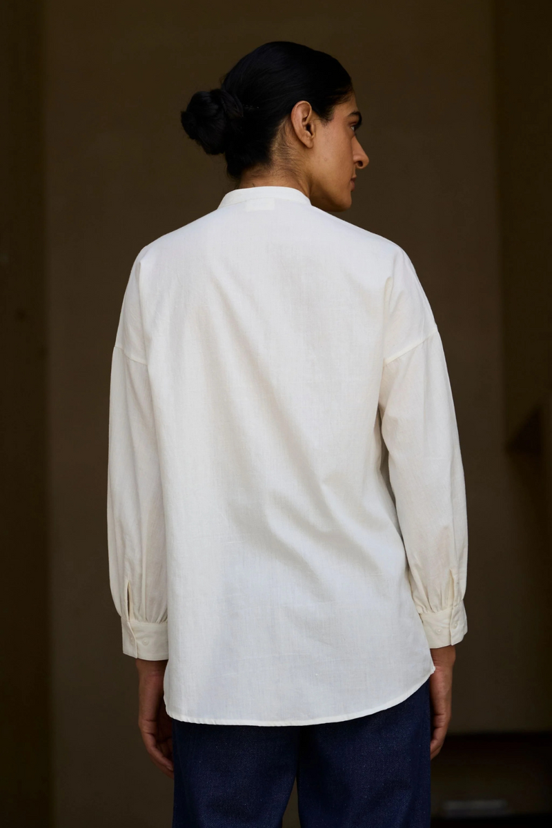 Ryuk Handwoven Embroidered Shirt cotton by The Summer House in white color for women in Singapore