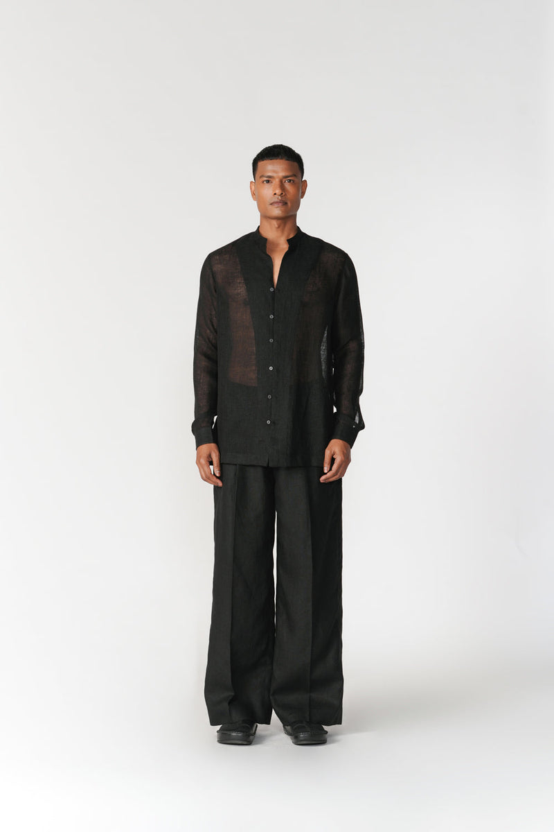 Relaxed Linen Gauze Shirt top/shirt by Turn Black in black for men in Singapore