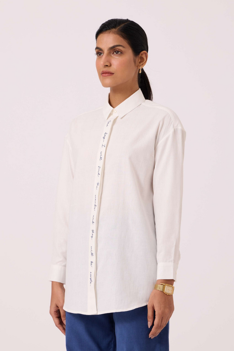 Kerouac Handwoven Embroidered Shirt cotton by The Summer House in white color for women in Singapore