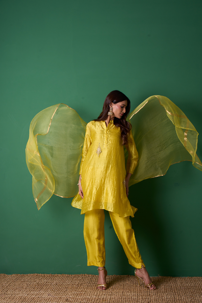 Paradise Kurta Set - Yellow with Dupatta