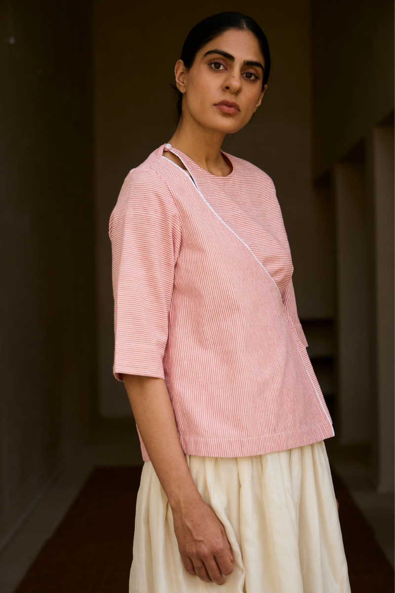 Cinta Handwoven Red Striped Tie Top cotton by The Summer House in red color for women in Singapore