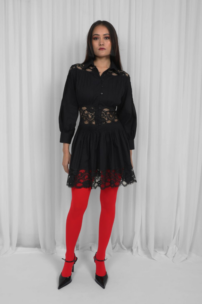 Salem Mini Dress-Black 100% cotton Buy Salem Mini Dress-Black from C&W | Dresses for Women by Leh Studios in black color for women in Singapore