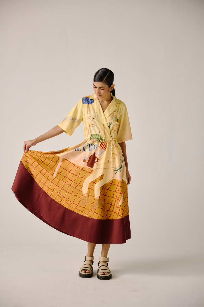 Print Blocked Dress - Fisherman cotton by CORD for women in Singapore