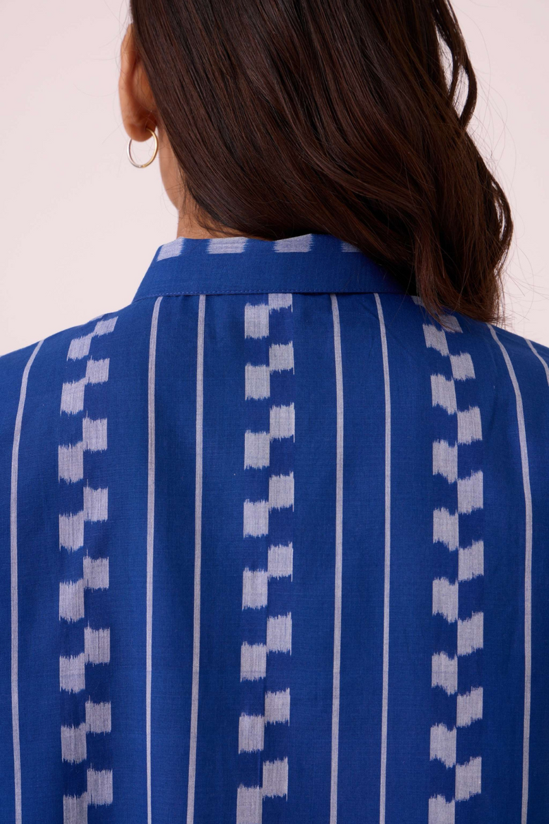 Alyosha Blue Striped Ikat Shirt cotton by The Summer House in blue color for women in Singapore