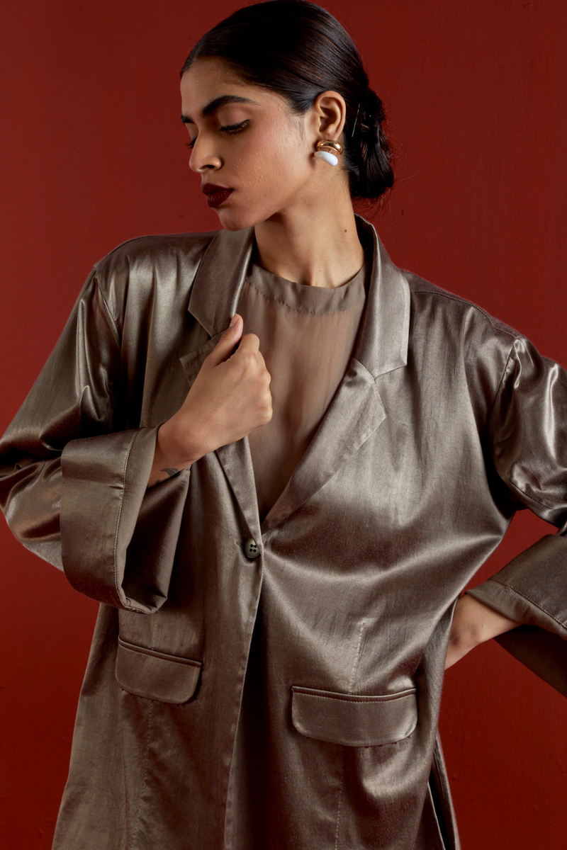 WIDE SLEEVE JACKET CO-ORD-CEDAR satin by THREE for women in Singapore