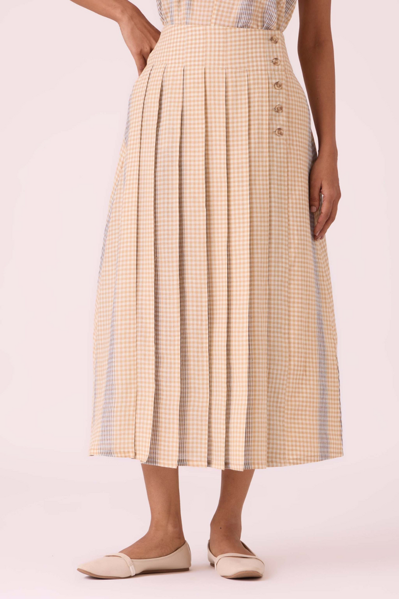 Mikhail Beige Handwoven Skirt cotton by The Summer House in beige color for women in Singapore