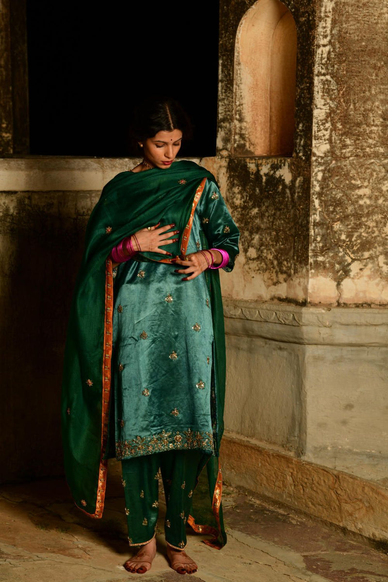 Heerapanna Kurta Set by Tokree in green color for women in Singapore