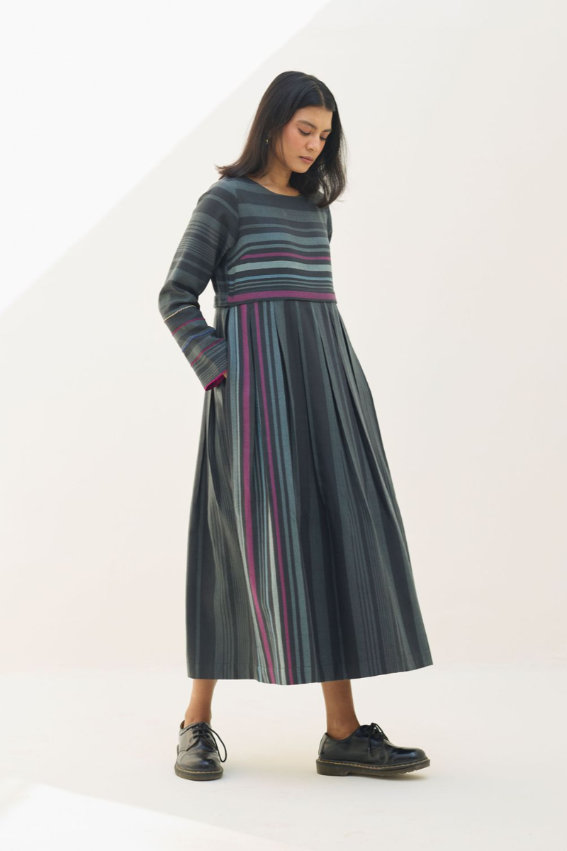 Fiona Merino Wool Pleated Dress - Charcoal by Manan in charcoal color for women in Singapore