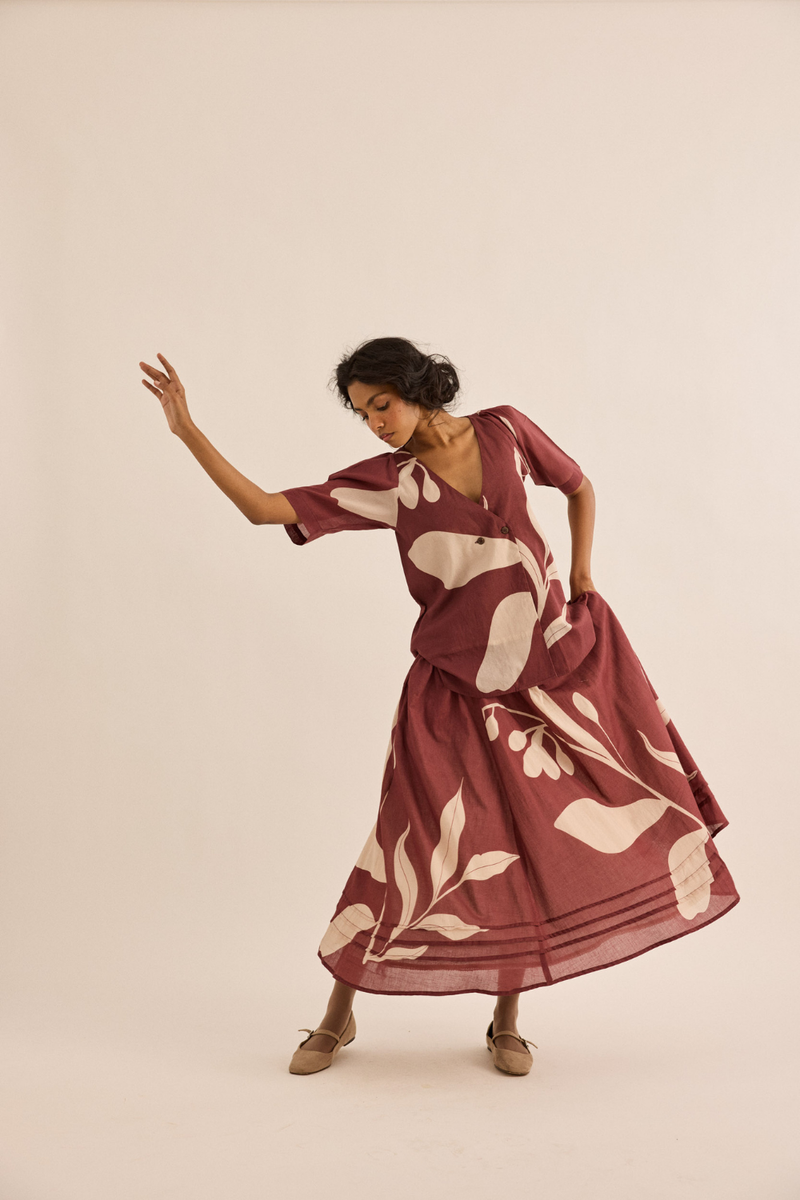 Nerine Top mul top/shirt by Khara Kapas in maroon for women in Singapore