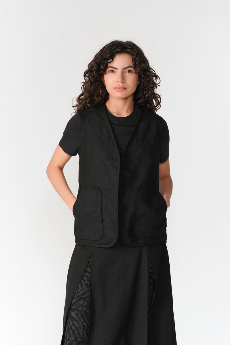Duo Vest jacket/overlay by Turn Black in black for women in Singapore