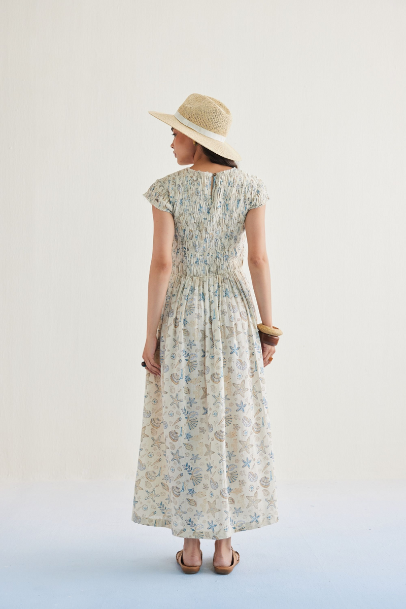 Pearly Ocean Handwoven Kala Cotton Maxi Dress