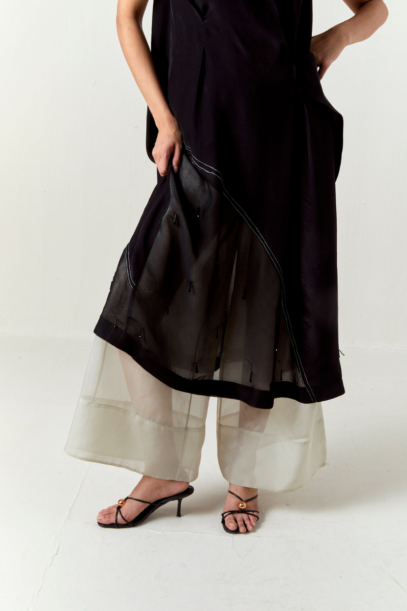 ASYMMETRIC TUNIC CO-ORD-BLACK organza by THREE in black color for women in Singapore