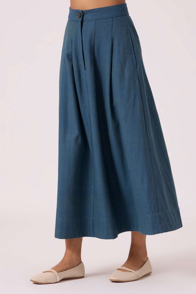 Eliot Blue Handwoven Skirt cotton by The Summer House in green color for women in Singapore