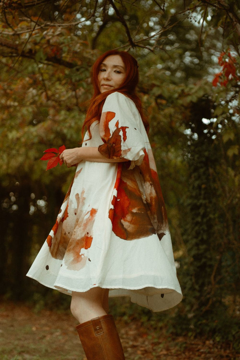 Wild poppies Dress cotton by Khara Kapas in white for women in Singapore