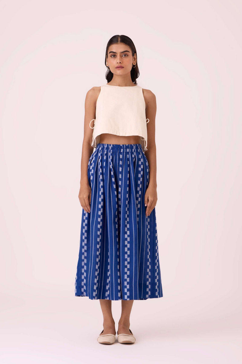 Douglas Blue Striped Ikat Pants cotton by The Summer House in blue color for women in Singapore