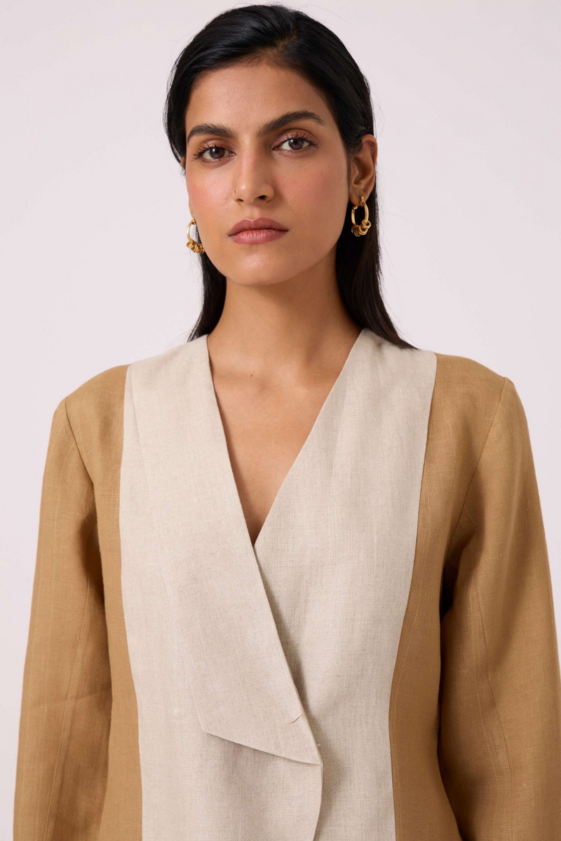 Dimtri Linen Panelled Jacket linen by The Summer House in beige color for women in Singapore