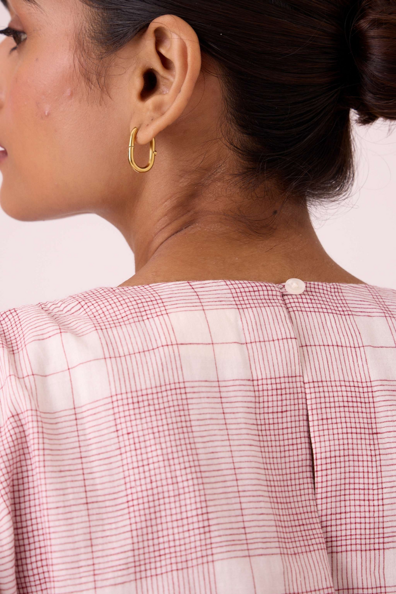 Pine Checkered Handwoven Dress cotton by The Summer House in white color for women in Singapore